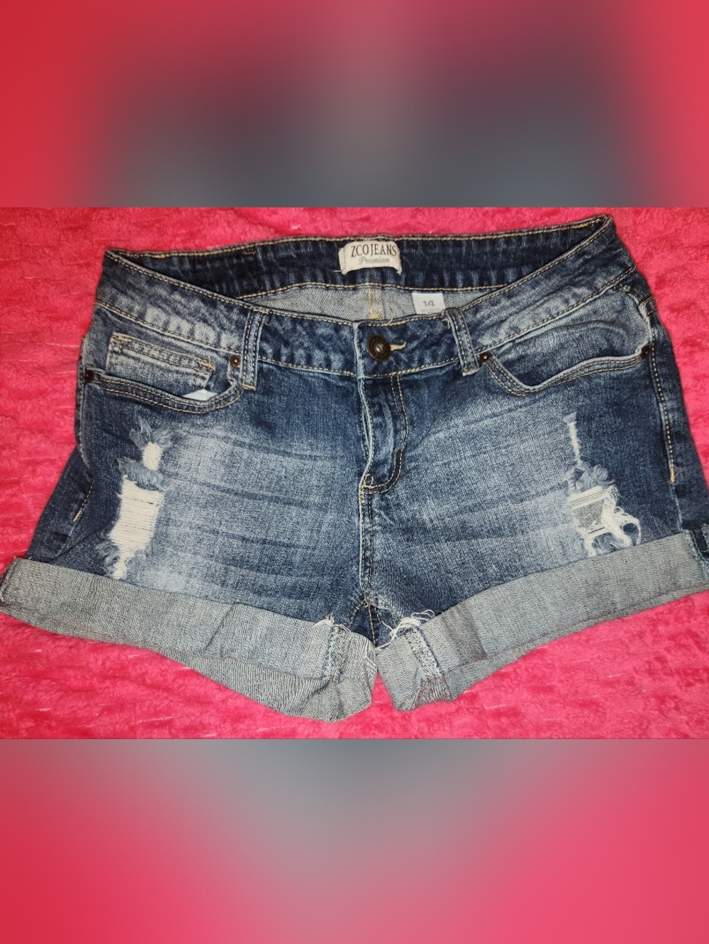 ZCO Women's Distressed Rolled Hem Denim Shorts in Blue